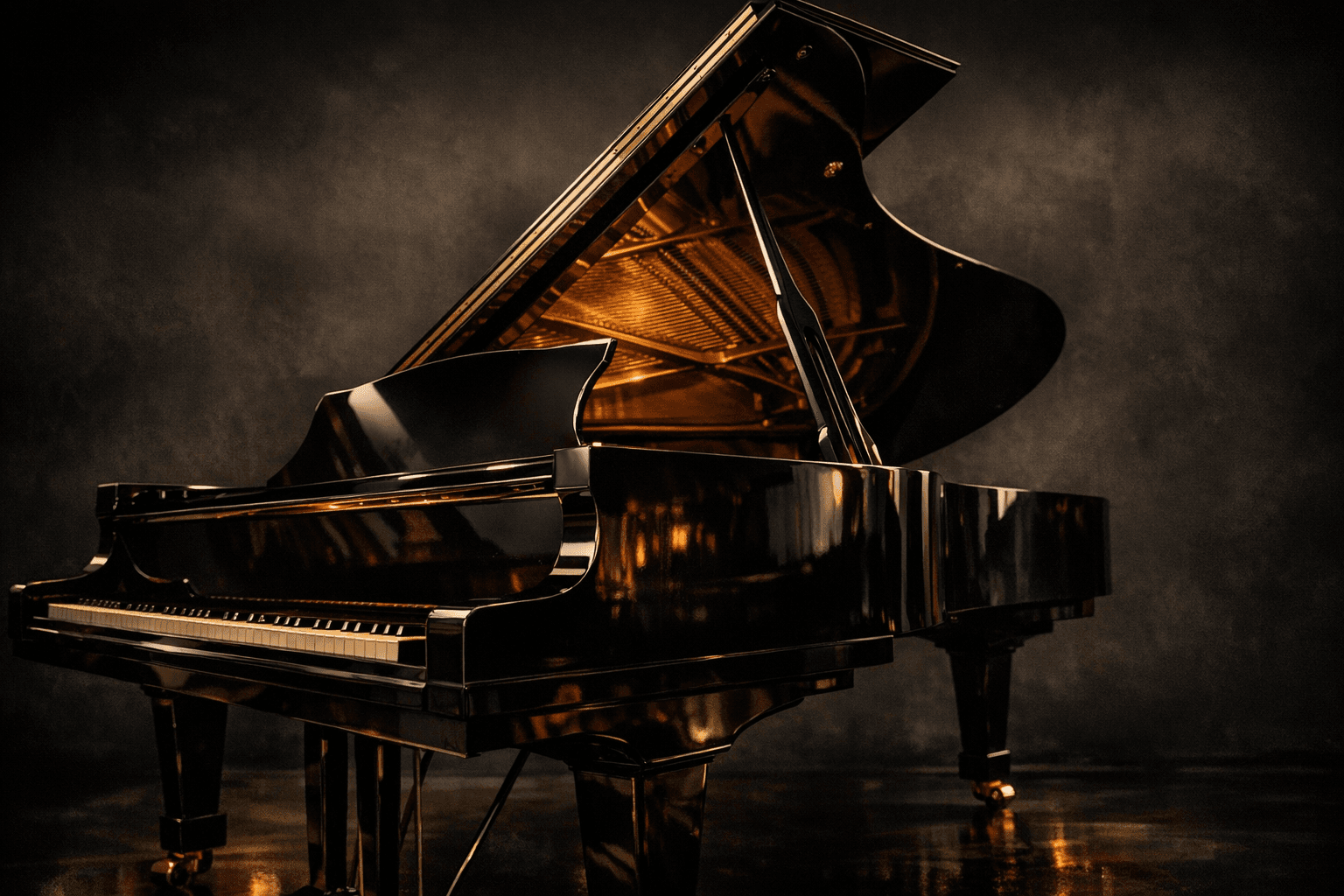 Grand piano in dramatic lighting